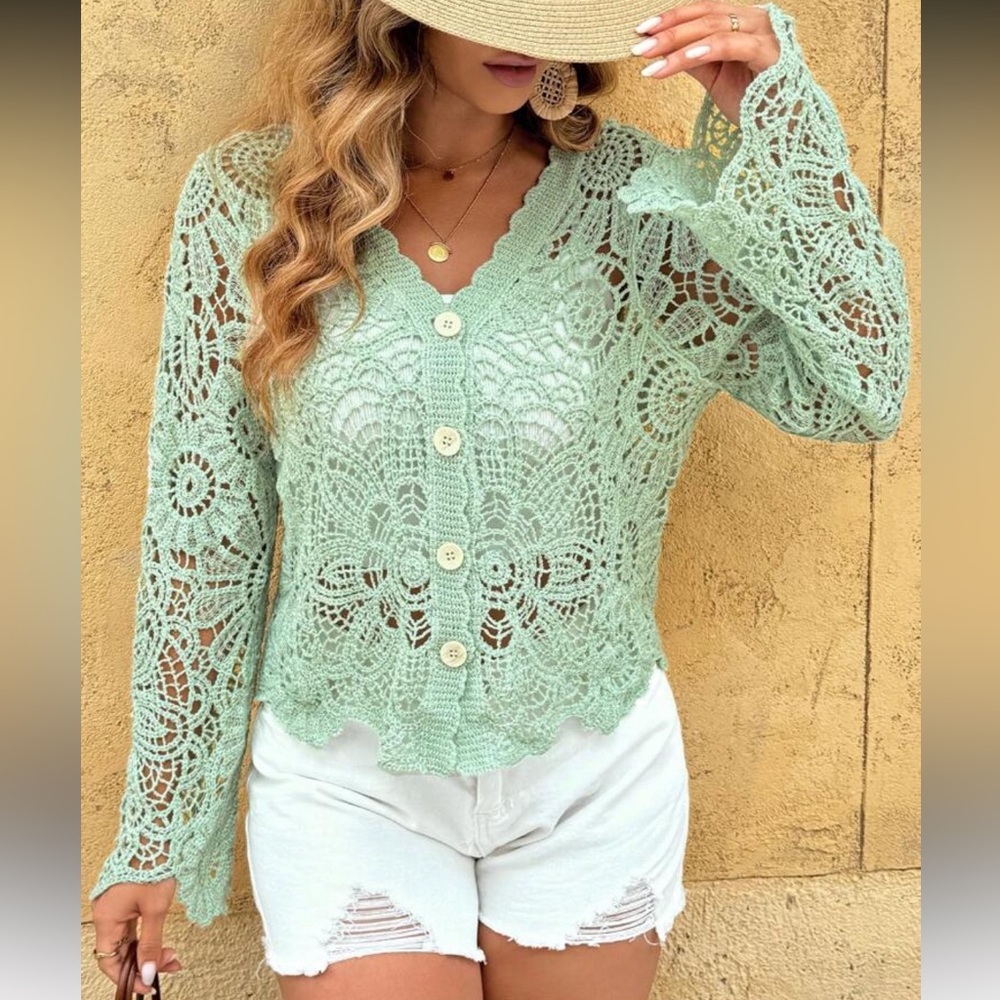 Cream Crochet Cardigan - Picture 11 of 16